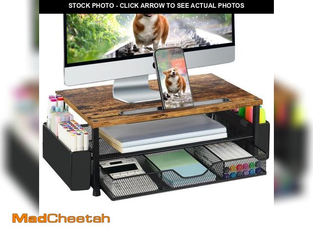 Lot 74-12444466 - Wood Desk Organizers and Accessories, 2-Tier Computer Monitor Stand Riser with Drawer, Pen Storage &...