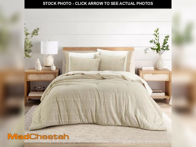 Lot 74-12487695 - Better Homes &amp; Gardens 7 Piece Plaid Beige Bed in a Bag Comforter Set with Sheets, Queen - UNUSE...