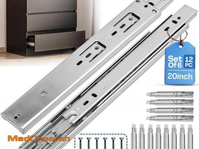 Lot 74-12524015 - OURSHOM 20 Inch Soft Close Drawer Slides 6 Pairs (12pcs) Heavy Duty Full Extension Ball Bearing, Sid...