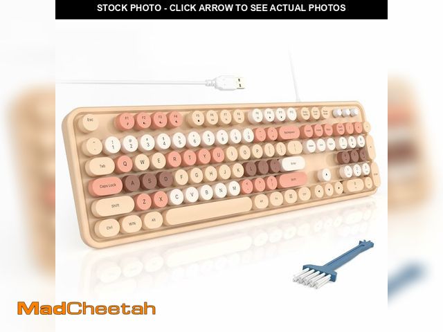 Lot 74-13546099 - MOFII Wired Keyboard - Full Size USB Plug &amp; Play, Colorful Retro Round Typewriter Keyboard with ...