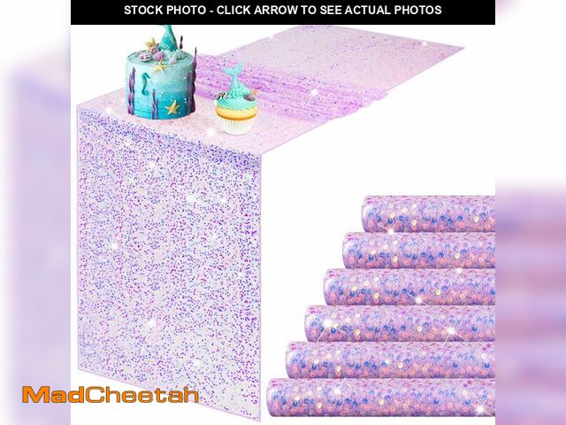 Lot 74-12716499 - Remagr 6 Pcs Iridescent Sequin Table Runner 12 x 72 Inch Mermaid Table Runner Glitter Sequin Sparkly...