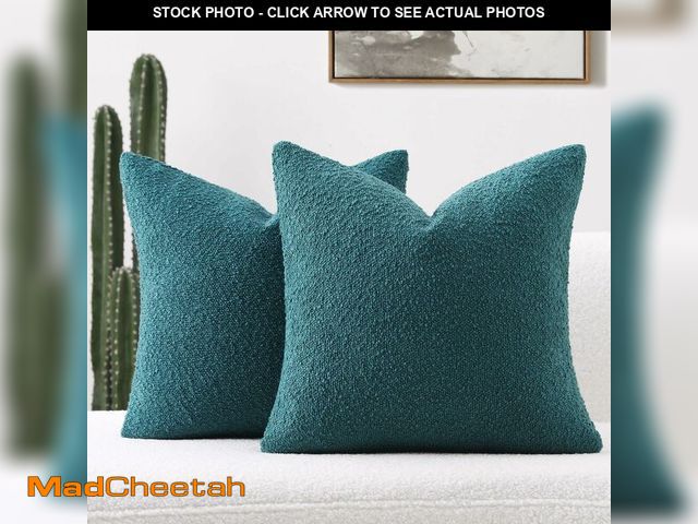 Lot 74-13543233 - FUTEI Pack of 2 Teal Green Decorative Throw Pillow Covers 18x18 Inch Soft Cozy Solid Boucle Textured...