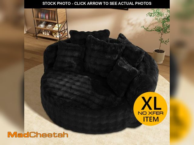 Lot 74-12945079 - 58" W Oversized Round Chaise Lounge Chair Indoor Faux Fur Plush Fluffy Circle Couch Soft Comfy Cozy ...