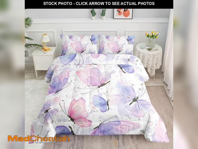 Lot 74-11556747 - Smell Sunshine Kids Comforter Set Butterflies Printed Pattern Bedding Set with 1 Comforter and 2 Pil...