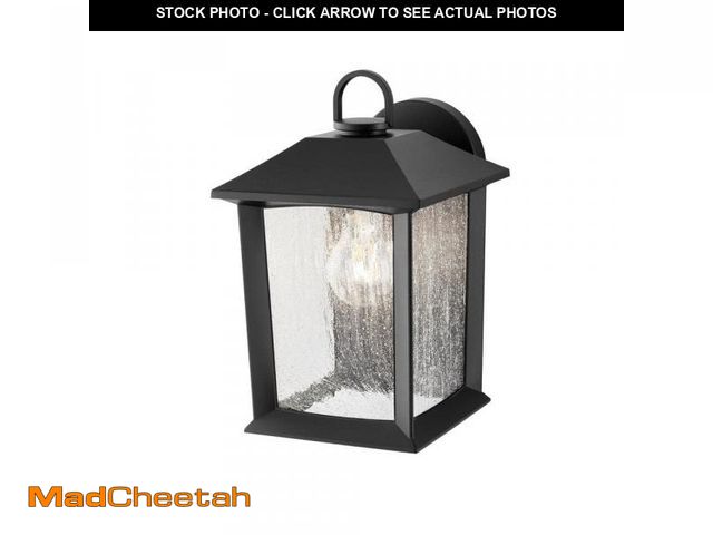 Lot 74-12491968 - (MISSING 2 GLASS PANELS) Hampton Bay Ashton 10.87 in. 1-Light Black Hardwired Outdoor Wall Light Lan...