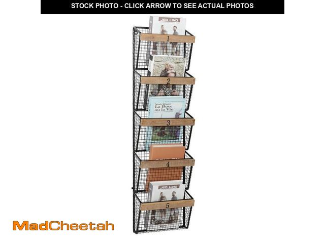 Lot 74-13002044 - *MISSING HARDWARE* HAWOO Black 10 in. x 36 in. H Metal Wall Mounted Magazine Rack *MISSING HARDWARE*...