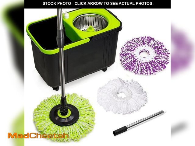 Lot 74-12746745 - SIMPLI-MAGIC Microfiber Spin Mop and Stainless Steel Bucket System with 2- Refill Mop Heads - UNUSED