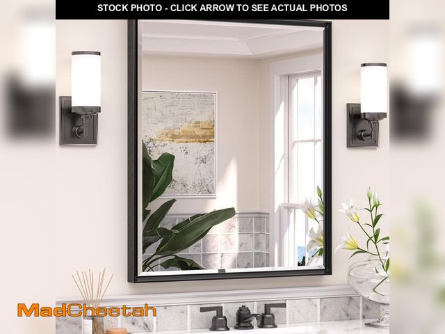 Lot 74-14326401 - KeonJinn 30 in. W x 36 in. H Rectangular Framed Black Mirrors for Bathroom Wall Beveled Mirror Bathr...