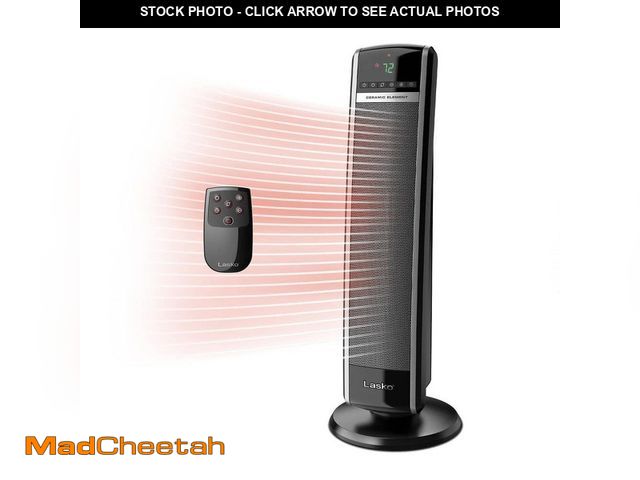 Lot 74-12828424 - (MISSING BASE) Lasko 1500W 30 in. Black Indoor Electric Tower Forced Air Ceramic Space Heater with T...