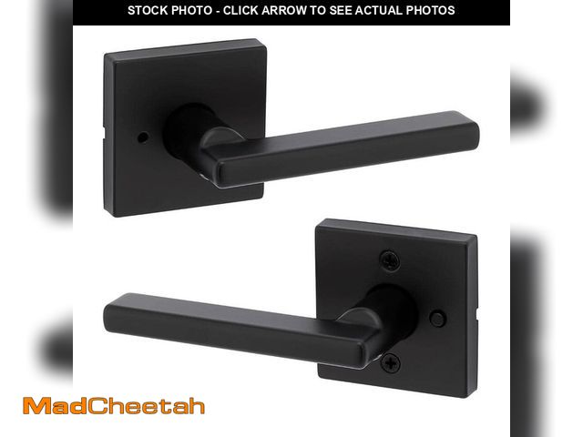 Lot 74-12829614 - Kwikset Halifax Square Matte Black Privacy Bed/Bath Door Handle with Lock - UNUSED