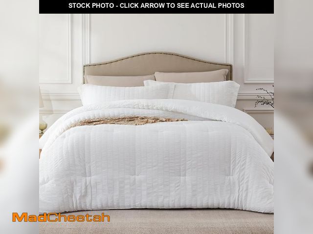 Lot 74-12330913 - Quataly White Queen Comforter Set - 3 Pieces Seersucker Lightweight Bedding Comforter Sets (1 Soft F...