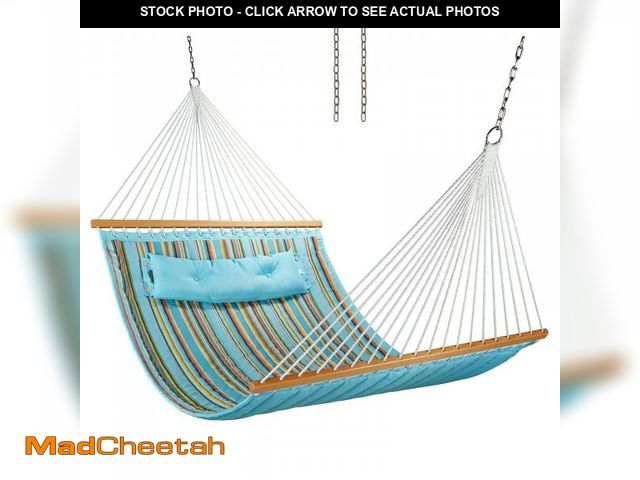 Lot 74-12513669 - CHULIM 12 FT Double Quilted Fabric Hammock with Spreader Bars and Pillow 450 LBS Weight Capacity 2 P...
