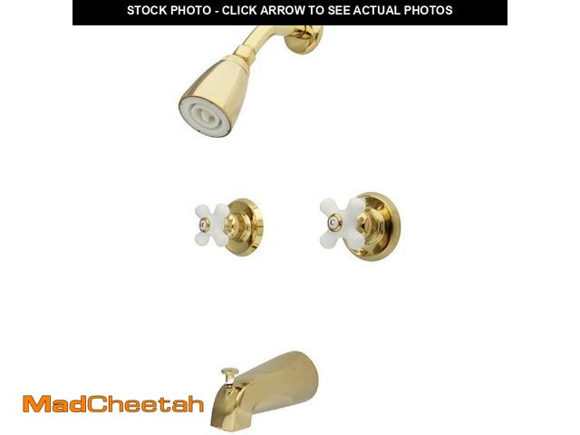 Lot 74-13453797 - Kingston Brass KB242PX Magellan Tub and Shower Faucet Porcelain Cross Handles Polished Brass - USED