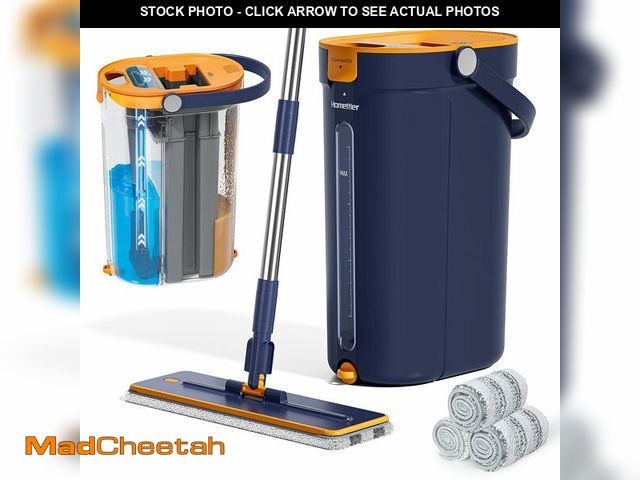 Lot 74-12715032 - Mop and Bucket Set with Wringer, 3-Tank Flat Mop and Bucket System, Wall Mop Cleaner with Long Handl...