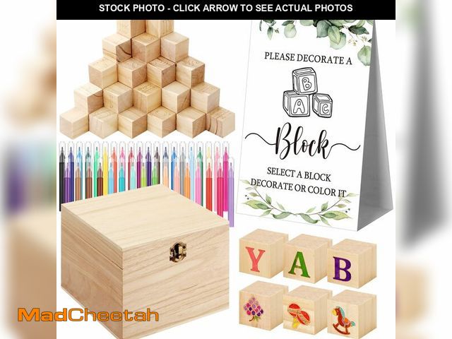Lot 74-14211109 - Marsui 136 Pcs Baby Shower Blocks to Decorate Game Kit Includes 98 Wooden Blocks, 36 Markers, 1 Game...
