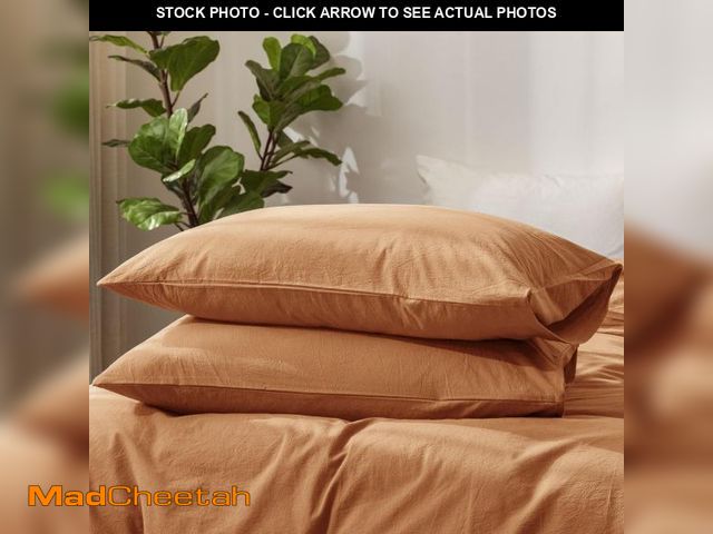 Lot 74-12050939 - MooMee Bedding Pillowcases Pack of 2 100% Washed Cotton Linen Like Textured Breathable Durable Soft ...