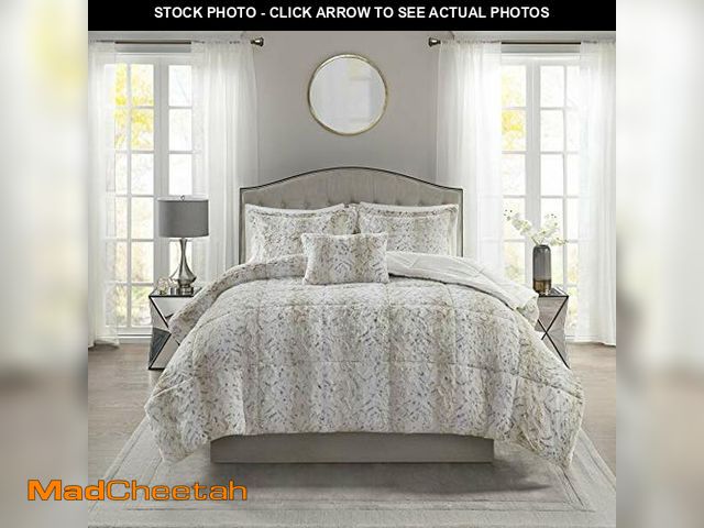 Lot 74-12544218 - Madison Park Zuri Soft Plush Comforter Set, Faux Fur Animal Stripes Design, Faux Mink On The Reverse...