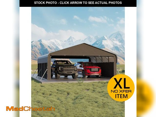 Lot 74-13075484 - Garvee 20'X20'X10' Metal Carport for 2 Cars, Enclosed Car Ports with Heavy Duty Steel Frame and 220 ...