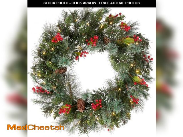 Lot 74-12150942 - National Tree Company Pre-Lit Artificial Christmas Wreath, Green, Crestwood Spruce, White Lights, De...