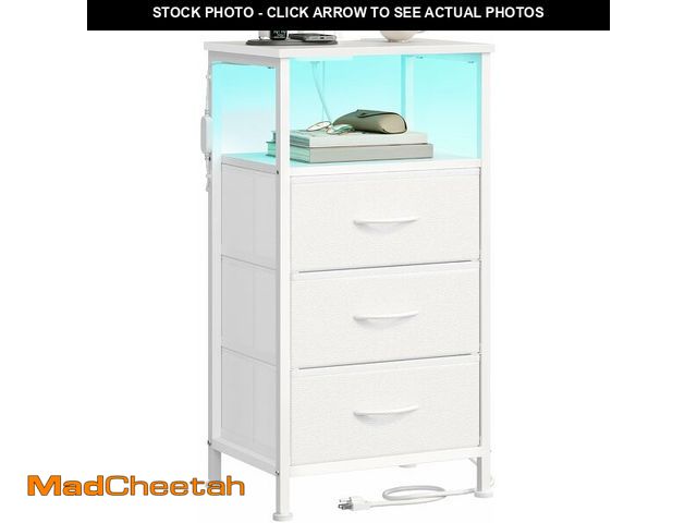 Lot 74-14582121 - SONGMICS Nightstand with Charging Station, 3 Fabric Drawers - UNUSED