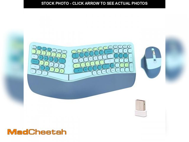 Lot 74-11558951 - Wireless Ergonomic Keyboard and Mouse Combo with PU Wrist Rest, Carpal Tunnel Keyboard, 2.4G Colorfu...