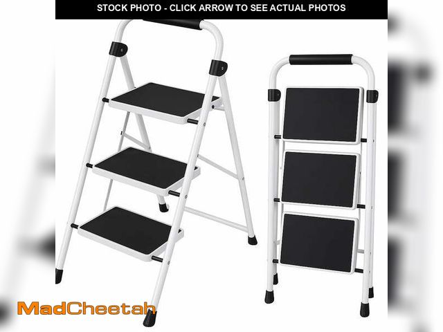 Lot 74-13765163 - edx 3-Step Folding Step Stool for Adults - 330 Lbs Capacity, Sturdy Steel Frame, Wide Non-Slip Pedal...