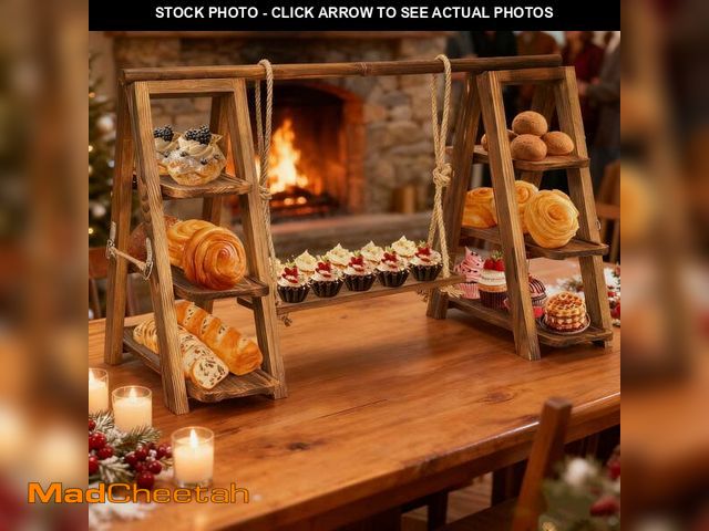 Lot 74-12834824 - Gomok 3 Tier Serving Tray Wooden Cupcake Stand Rustic Foldable Dessert Table Display Set with Remova...