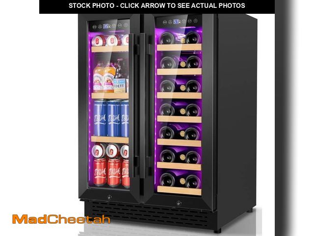 Lot 74-13002544 - *DIRTY/SCRATCHED* TAZPI Black 24 in. Dual Zone Built-In/Freestanding 21-Wine Bottle and 58-Cans Beve...