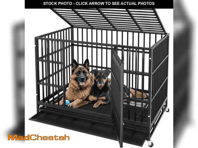Lot 74-13055723 - Waleaf 48 Inch Heavy Duty Dog Crate Cage with Wheels for Indoor, Large Dog Kennel with Removable Tra...