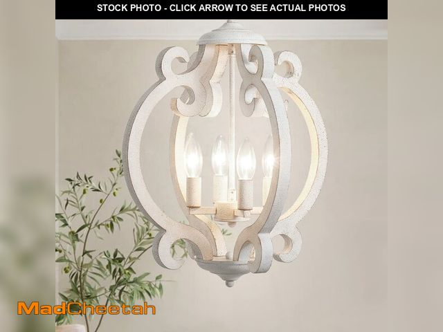 Lot 74-12600131 - ALISADABOY Dining Room Chandelier Farmhouse Rustic White Wood Light Fixture Antique Orb Pendant Ligh...