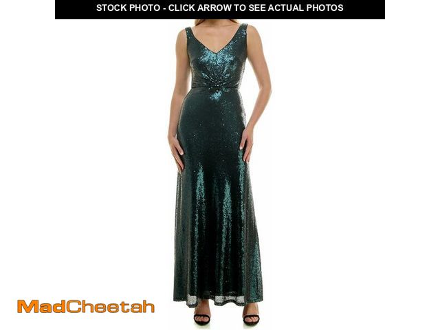 Lot 74-13294964 - Taylor Women's V-Neck Sleeveless Stretch Sequin Cinched Waist Gown, Bottle  Green SZ 2 - UNUSED