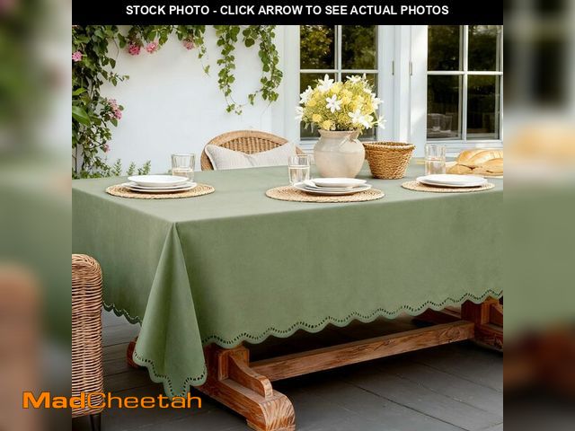 Lot 74-14212032 - Olive Green Tablecloth Rectangle Linen Textured Waterproof &amp; Stain Resistant Outdoor Table Cloth...