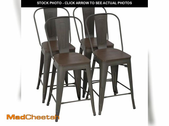 Lot 74-12763202 - FDW Metal Bar Stool Set of 4 Counter Height Barstool with Back 24 Inches Seat Height Industrial Bar ...