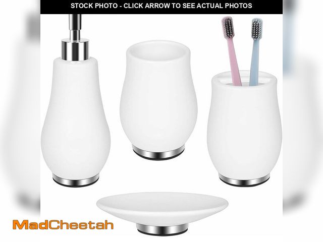 Lot 74-10906393 - RQYIXI Bathroom Accessories Set 4 Pcs Toothbrush Holder Soap Dispenser Ceramic Bathroom Accessory Se...
