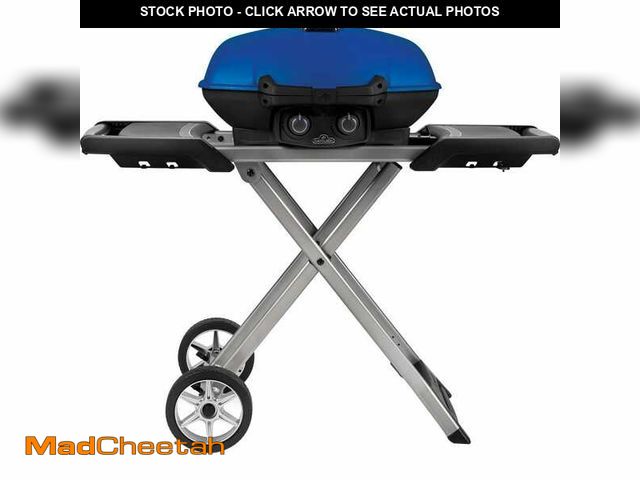 Lot 74-14252544 - NAPOLEON TravelQ 285X 1 Burner Portable Propane Gas Grill in Blue with Scissor Cart - UNUSED