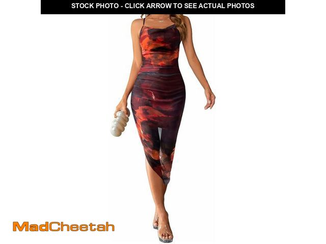 Lot 74-12677521 - SOLY HUX Women's Tie Dye Cowl Neck Split Hem Bodycon Cami Dress Backless Long Dresses Multicolor Red...