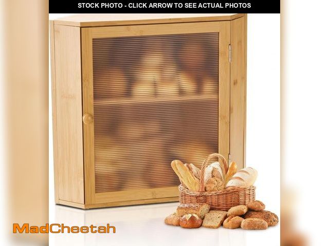 Lot 74-12098599 - VEVOR Corner Bread Box for Kitchen Counter, Double Layer Large Capacity Bamboo Bread Storage Contain...
