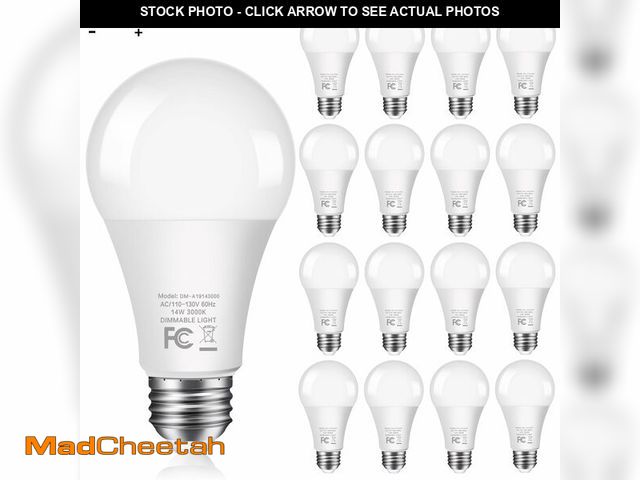 Lot 74-14205053 - 16-Pack Dimmable Light Bulbs - 100W Equivalent, A19 LED Bulbs 1500LM, Warm White 3000K, No Flicker, ...