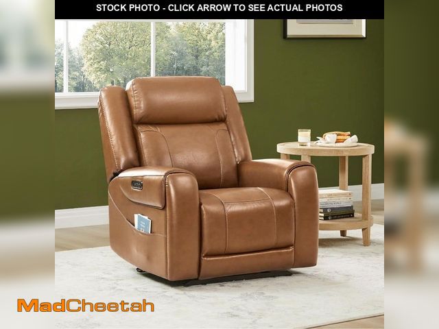 Lot 74-14072845 - Spruce &amp; Spring Rhea Dual Motors Saddle Genuine Leather Wall Hugger Power Recliner with Cup Hold...