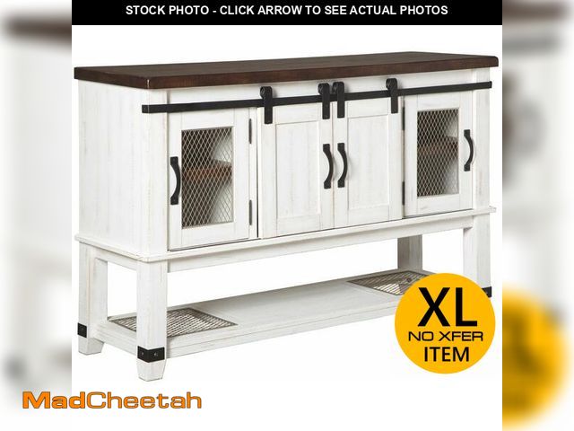 Lot 74-12628421 - Signature Design by Ashley Valebeck Farmhouse Dining Room Server or Buffet Cabinet, White &amp; Brow...