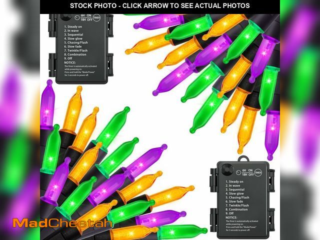 Lot 74-12712519 - Gutakzio 100 LED Halloween Lights, 2 Pack 17.4FT Orange Purple &amp; Green Mini String Lights Batter...