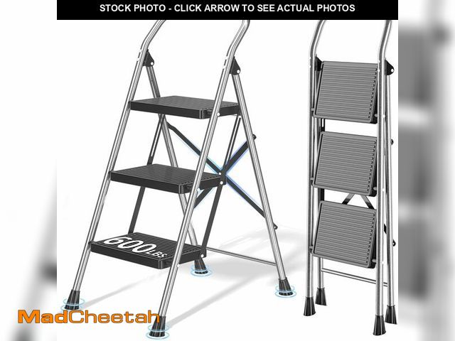 Lot 74-14067650 - Step Ladder Foldable Folding Stool - for Home Adults Kitchen 3 Stepping Extension Tall Heavy Duty wi...