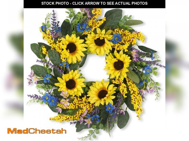 Lot 74-11551263 - Homekaren Wreaths for Spring and Summer 22 inch, Artificial Sunflower Wreath for Front Door with Gre...