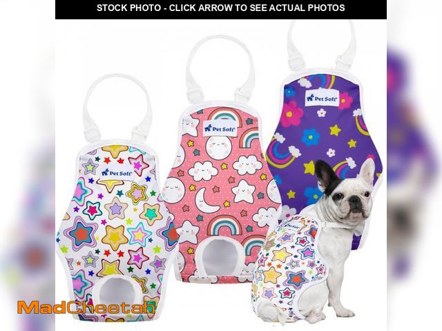 Lot 74-11555126 - Pet Soft Dog Diapers Female Onesie Sanitary Pantie with Adjustable Suspender, Colorful Pattern Washa...