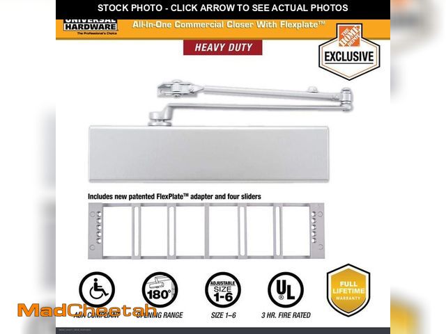 Lot 74-14449461 - Universal Hardware Heavy-Duty All-in-One Aluminum Commercial Door Closer with Flex Plate UH4071 - UN...