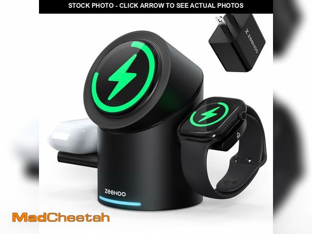 Lot 74-14387351 - ZEEHOO 3 in 1 Charging Station for Apple Devices, Mag-Safe Charger Stand, Qi2 15W Auto-Rotating Wire...
