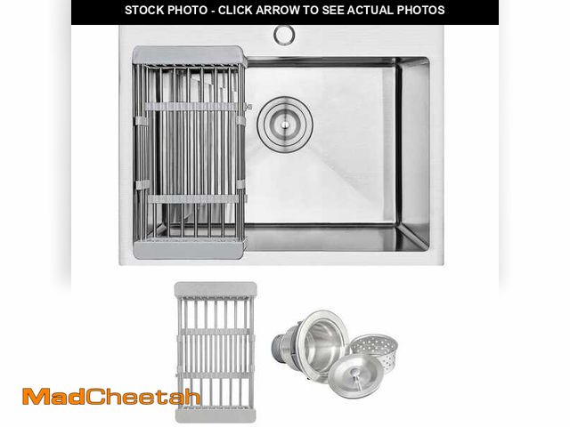 Lot 74-14601949 - AKDY Handmade Drop-in Stainless Steel 25 in. x 22 in. Single Bowl Kitchen Sink with Drying Rack KS00...