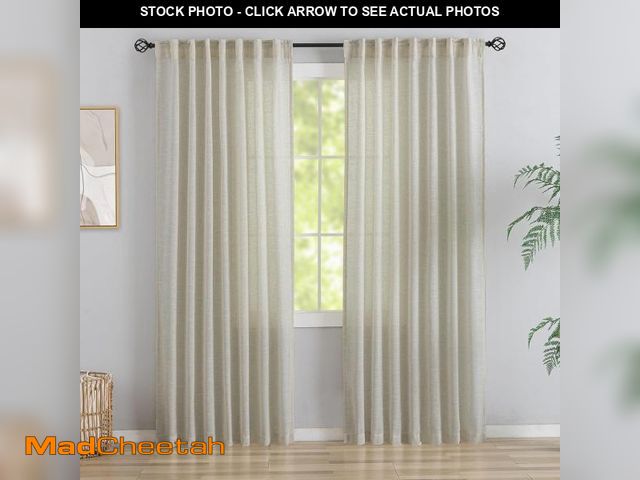 Lot 74-12322958 - 94 Inch Length Curtains Burlap Linen Back Tab Hook Belt Loops Privacy Semi Sheer Living Room Curtain...