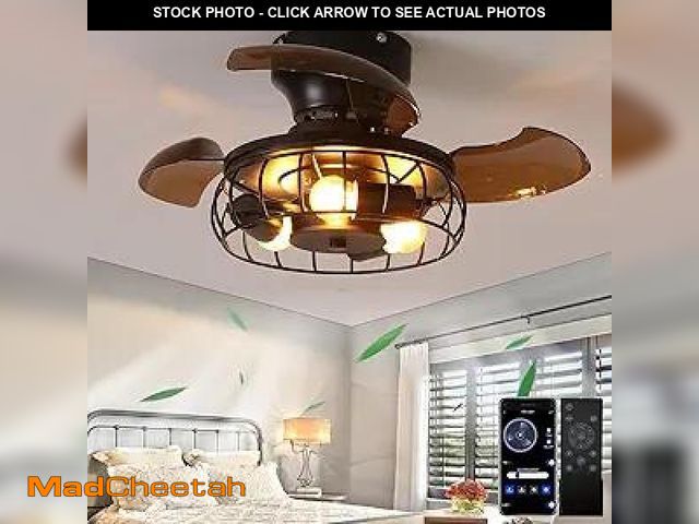 Lot 74-12522634 - BEALWISE 21.6'' Retractable Ceiling Fans with Lights Caged Farmhouse Ceiling Fan Lights with Remote ...
