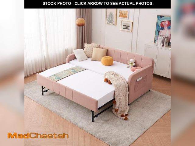 Lot 74-12261049 - *SEE DETAILS* Cozy Velvet Upholstered Daybed with Pop-up Trundle Bed and USB Ports, Twin Size Space-...